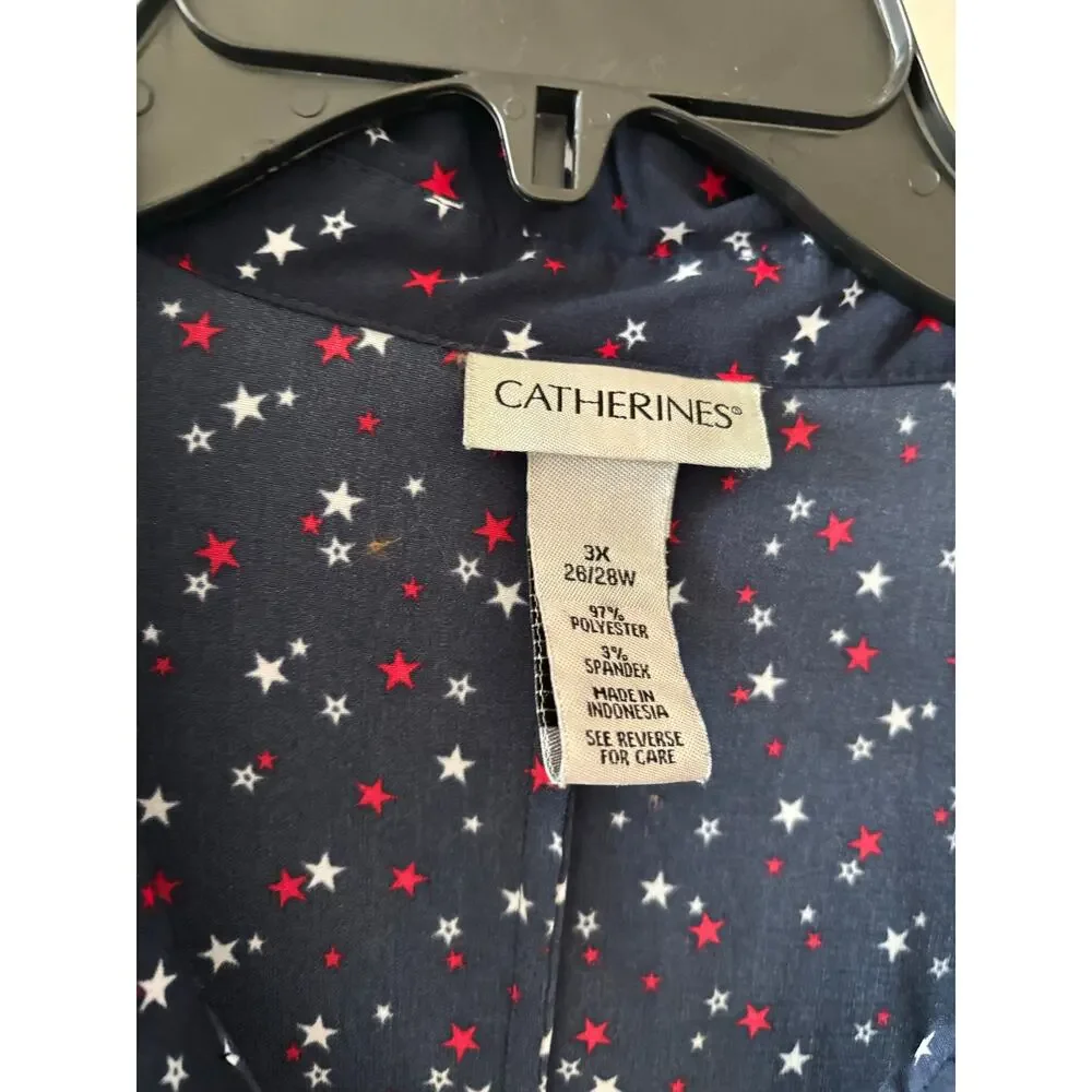 Catherines Navy Button-Down Blouse with Pink and White Dot Print - Picture 3 of 5
